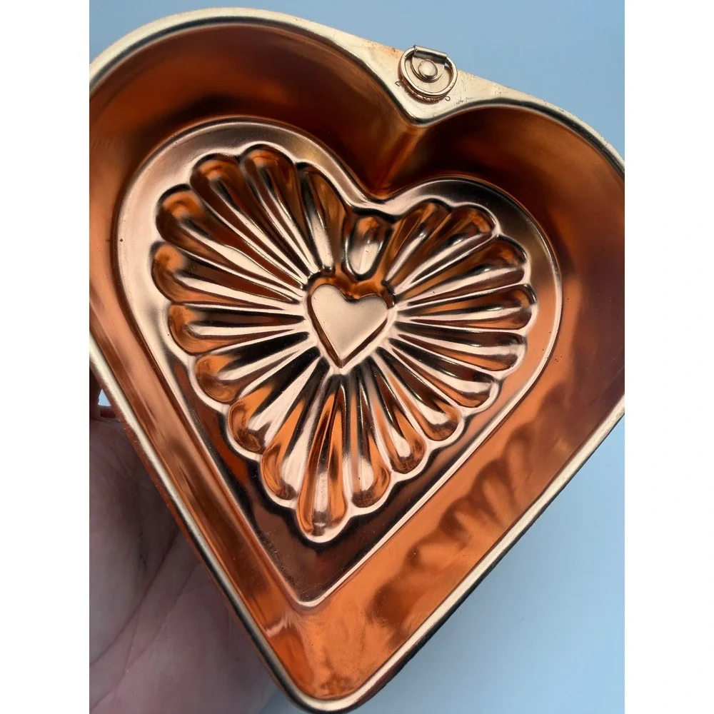 Vintage‎ Copper Tone Aluminum Jello Molds Heart Square Sunburst Set of 2 H074